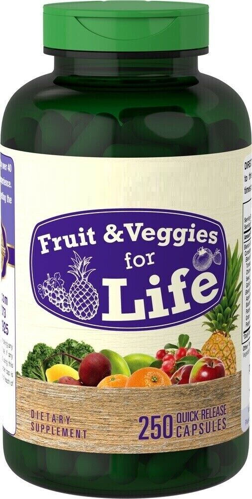 Nature Fruits and Veggies For Life 250 Caps per Bottle 30+ Fruits and Vegetables