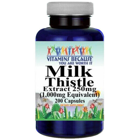 Milk Thistle (Silymarin) Extract 1000mg 200 Capsules by Vitamins Because