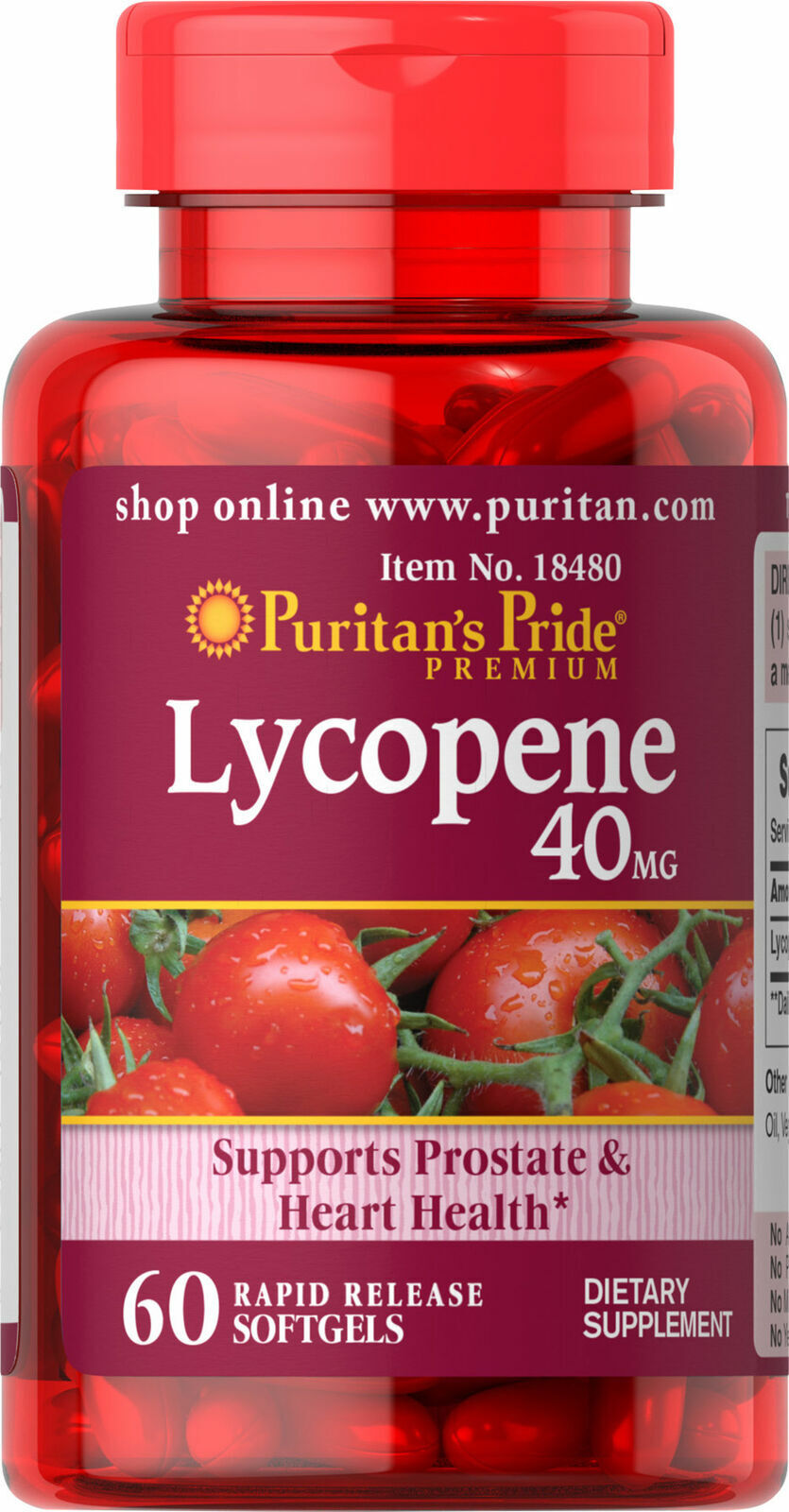 Lycopene 40mg 60 Softgels Prostate/Heart Health Puritan Gluten Free/NON GMO