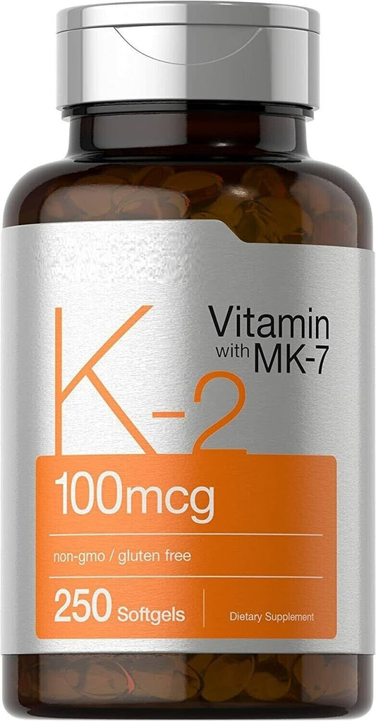 Vitamin K2 MK-7 100mcg Menaquinone-7 250gels Non-GMO/No Gluten/No Preservatives