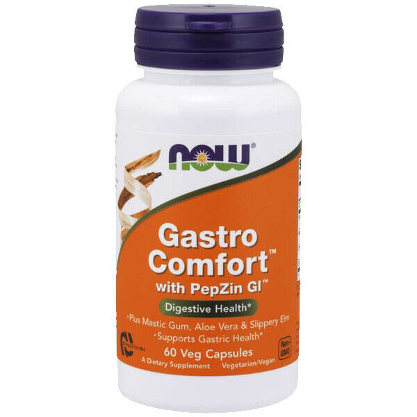 NOW Foods GASTRO COMFORT Mastic Gum/Aloe/L-Carnosine/Slippery Elm/Zinc 60 Caps