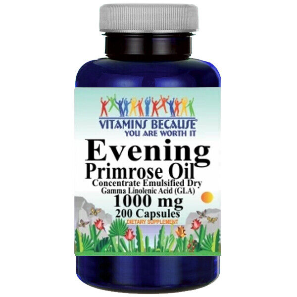 Evening Primrose Oil  Concentrate 1000mg 200 Caps GLA 90mg Gamma Linolenic Acid