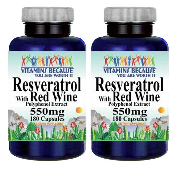 Resveratrol with Red Wine 550mg Polyphenol Extract 2X180 Caps Vitamins Because